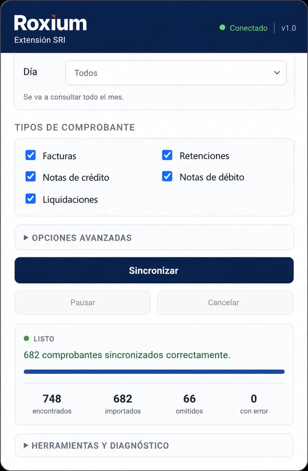 Vista de Controlá el resultado en la extensión